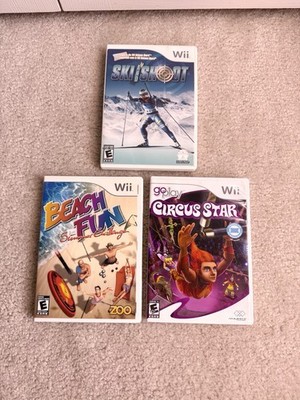 Nintendo Wii Game Lot Of 3 ~ Beach Fun, Circus Star, Ski Shoot CIB and tested