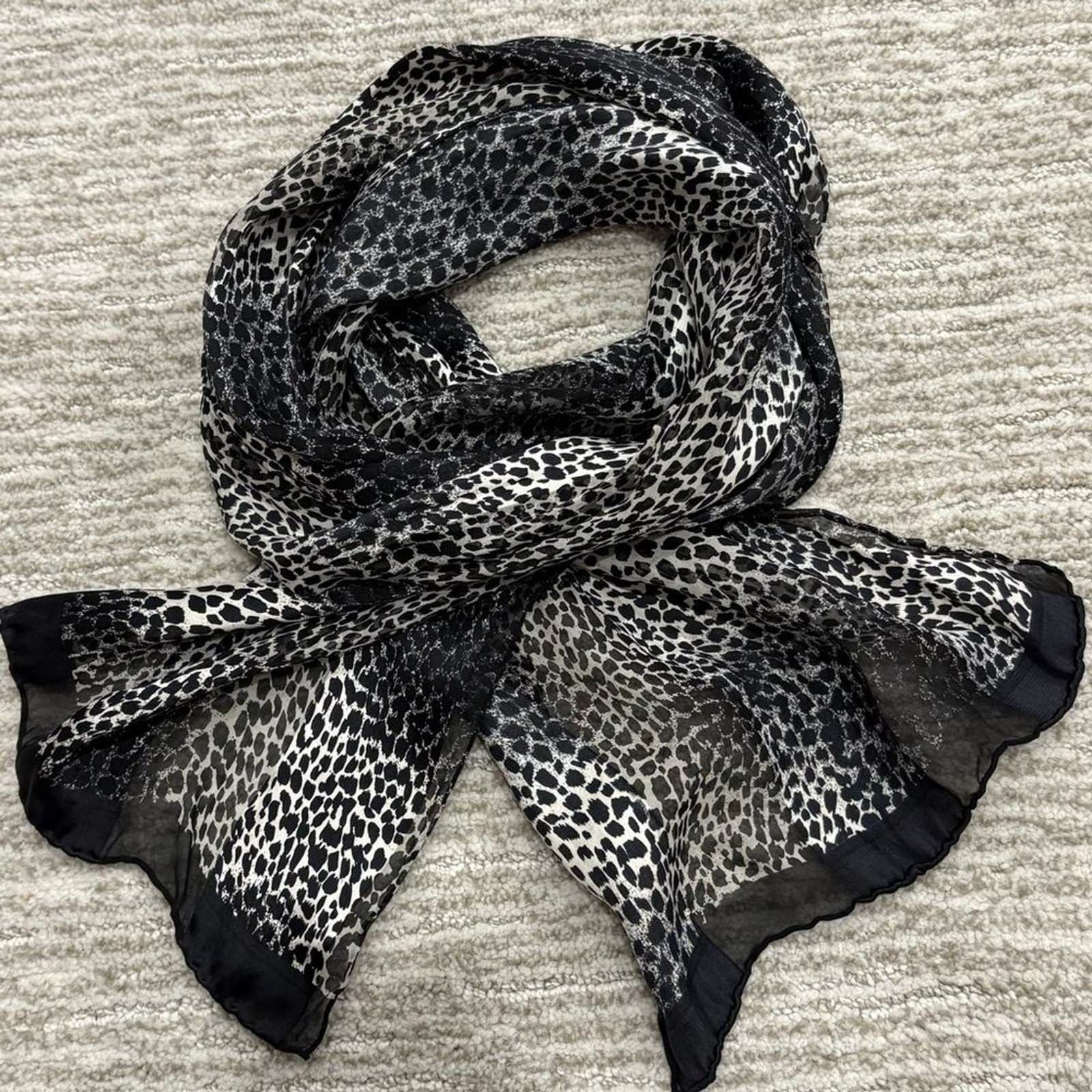 Leopard Print Rectangular Satin Scarf Black Strip… - image 8