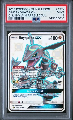 PSA 9 2018 Pokémon Sun & Moon Celestial Storm #177A Full Art Rayquaza GX