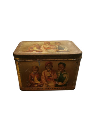 Vintage Mazzawattee Teedose mit lächelnden Kindern