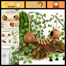 Crested Gecko Tank Accessories - Natural Coconut Hideout, Climbing Ladder Vine