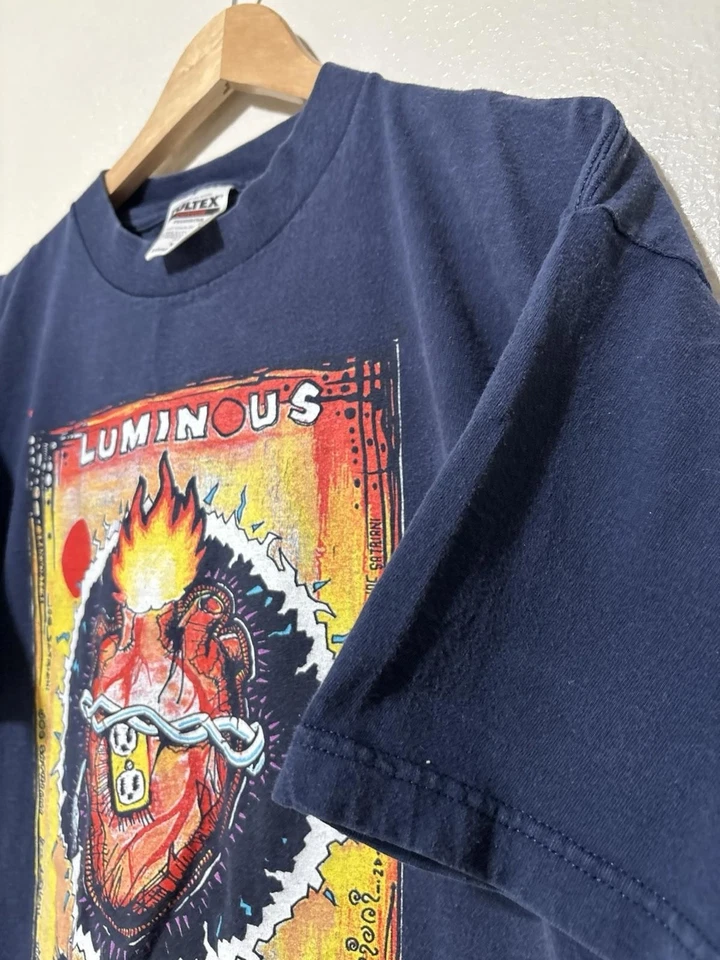 复古 Joe Satriani T 恤尺寸 XL 夜光肉巨人巡回赛 1995 - 96 蓝色 — 第 3/4 张图片