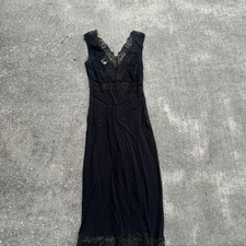 Vintage Bebe Black Sheer Lace Panel Sleeveless Plunge Neckline Y2K Mini Dress S