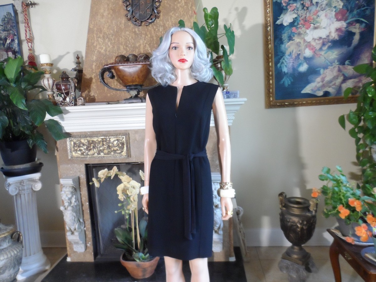 Akris Bergdorf Goodman Black Front zip Belted Sheath Dress Size US 10 | eBay
