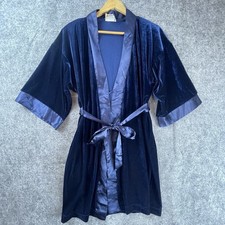 Vintage California Dynasty Robe Womens Small Blue Velour Belted Shoulder Pads