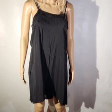 VINTAGE HAND MADE Black Slip Dress Lingerie Lace Trim Antique Night Gown Nightie