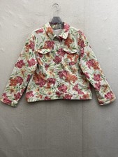 Chico's Denim Jacket Women's 2 White Floral Colorful Spring Summer Garden