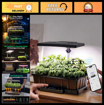 Smart Seed Starter Kit with Humidity Dome, LED Grow Light, Heating Base & EC Sen