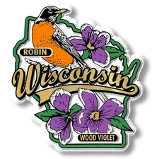 Wisconsin State Bird and Flower Map Magnet by Classic Magnets