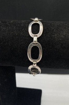 Sterling Silver 925 Open Oval Link Toggle Clasp Bracelet 7.5'' 14.4g