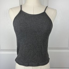 Brandy Melville Ribbed Dark Gray Spaghetti Strap Tank Top One Size