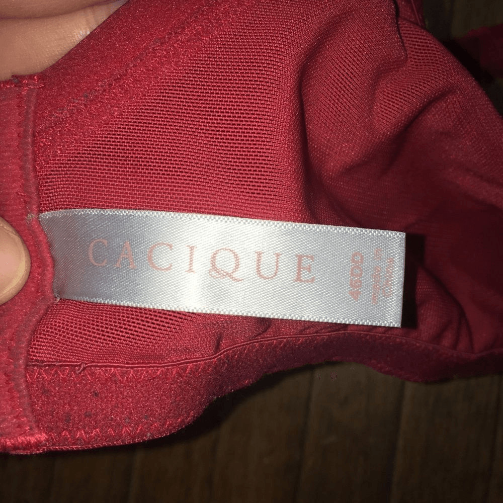 Cacique red embossed lightly lined balconette 46D… - image 3
