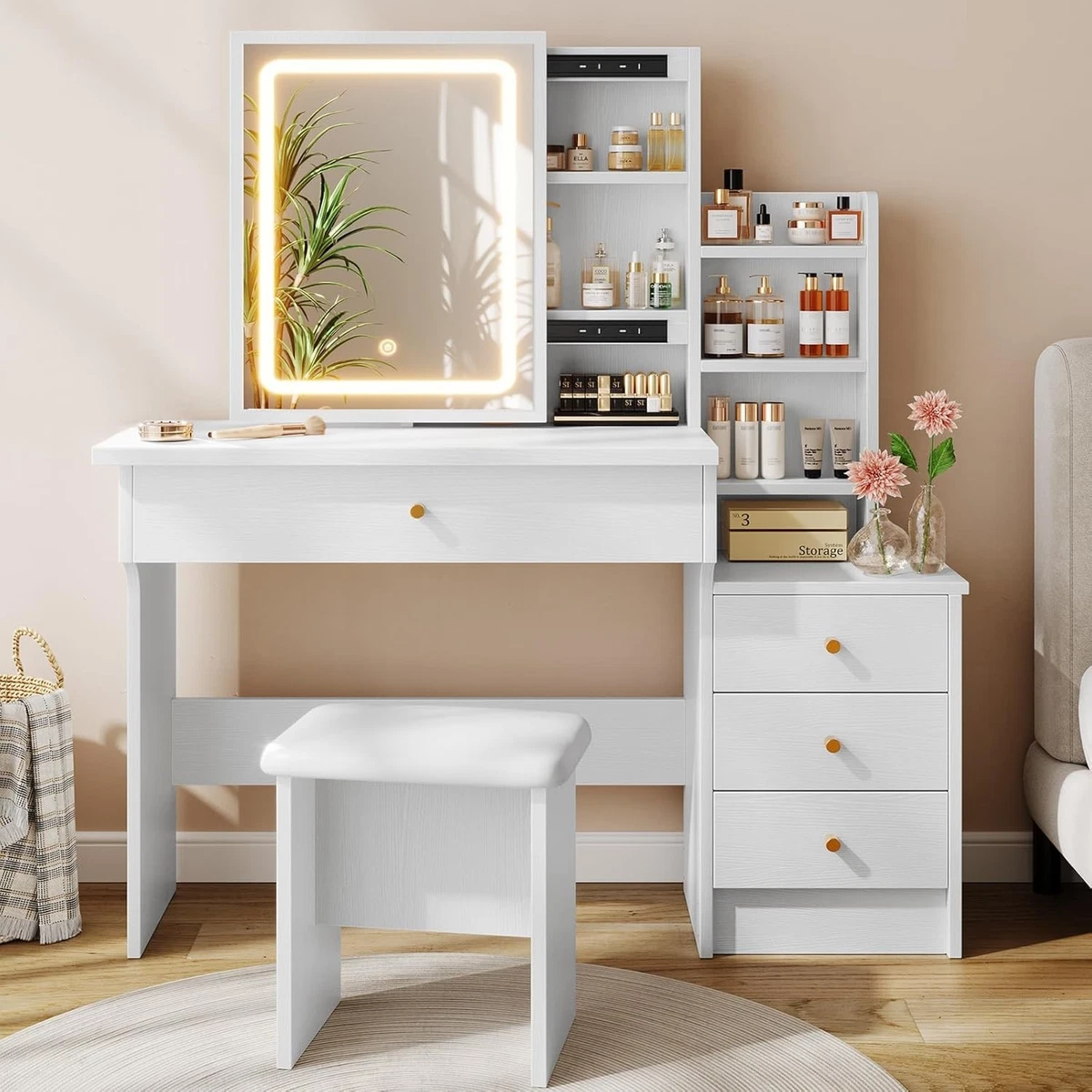 beige colour dress for women solid wood makeup table bedroom simple telescopic dressing table cream wind  drawer drawer white dressing table