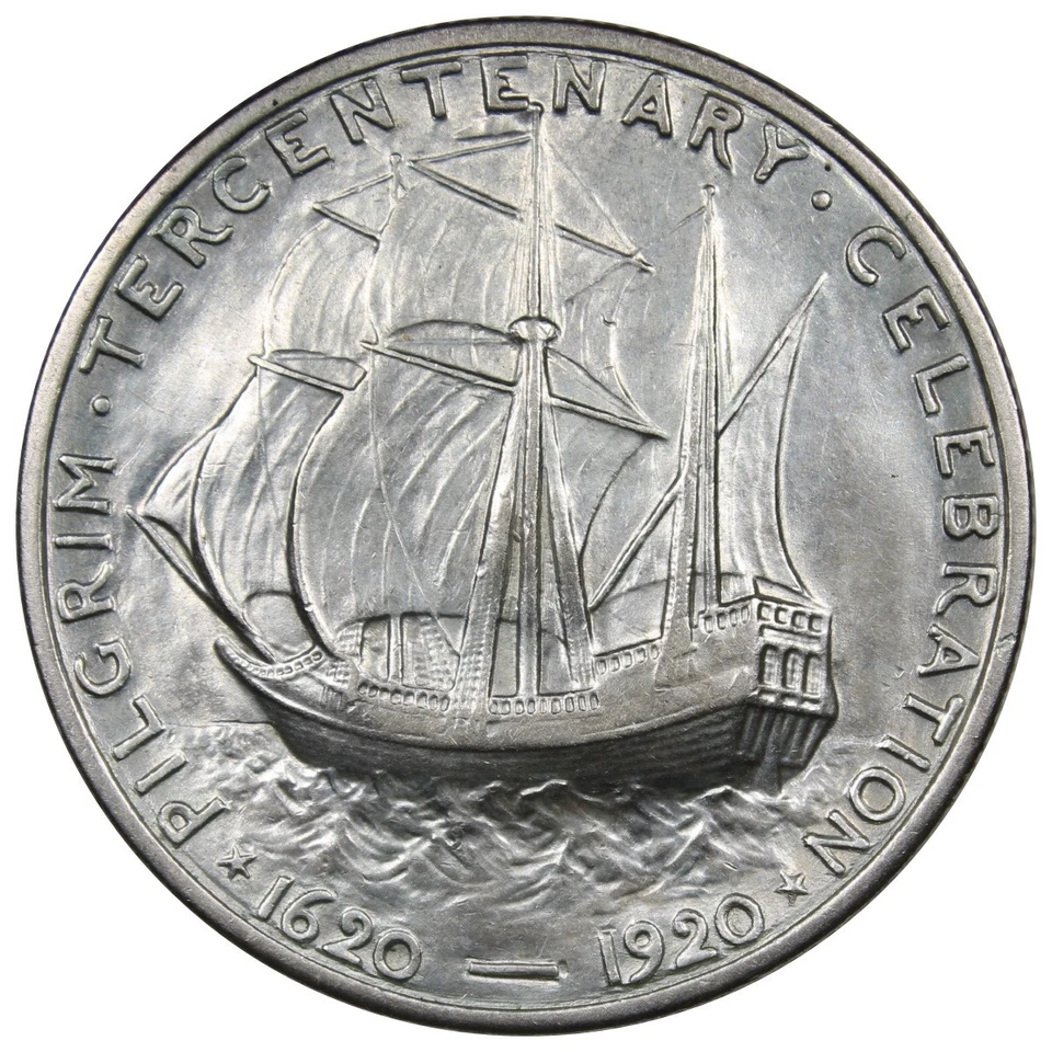 1920 Pilgrim Commemorative Half Dollar AU Details Cleaned A2758 - Image 2 of 2