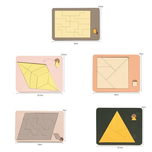 5x Montessori-Spielzeug, Denksportaufgaben, Tangram-Puzzle, Holzmusterblöcke, - Bild 2 von 6