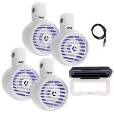 4x Pyle 8" 300W LED Wakeboard Tower Off-Road White Speakers, Antenna, Cover