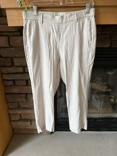 J. Jill Linen Stretch Pull On Pants Tan Ivory Slim Straight Leg Elastic Waist PM
