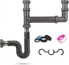 Double Bowl Kitchen Sink Drain Kit - End Outlet Waste for 1-1/2 Inch Drains - Ad