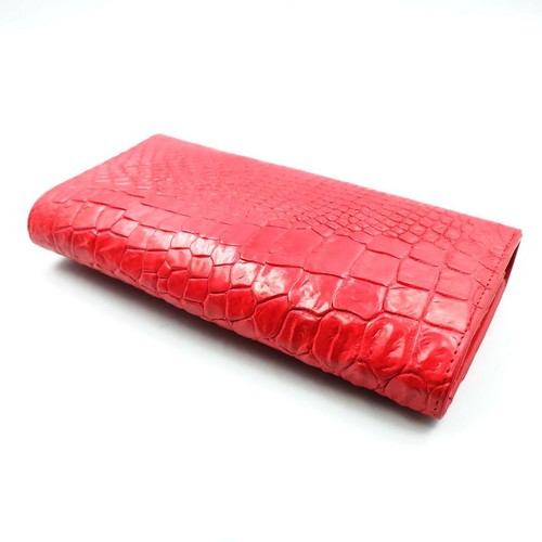 New Bloody Red Genuine Croc Leather Belly Skin Women Clutch Tri-Fold Wallet. - Picture 8 of 12