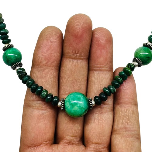 19 Zoll Natürlicher Smaragd Boutique Designer Halskette Cabochon Perlen 925 Silber Verschluss - Bild 3 von 11