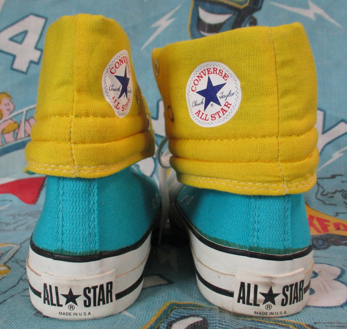VTG 80s Converse All Star Dead Stock Turquoise Yellow Extra VTG 80s Converse All Star Dead Stock Turquoise Yellow Extra