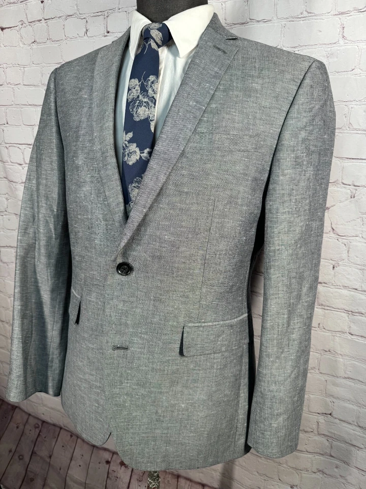 Abrigo Blazer Chaqueta Abrigo Deportivo BAR III Para Hombres Gris X-SLIM FIT Algodón Lino TALLA 40R Foto 2 de 4