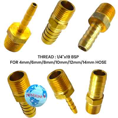 MESSING 1/4''x19 BSP MÄNNLICH SCHLAUCH ENDGELENK VERBINDUNGSADAPTER UNIVERSALVERSCHRAUBUNG