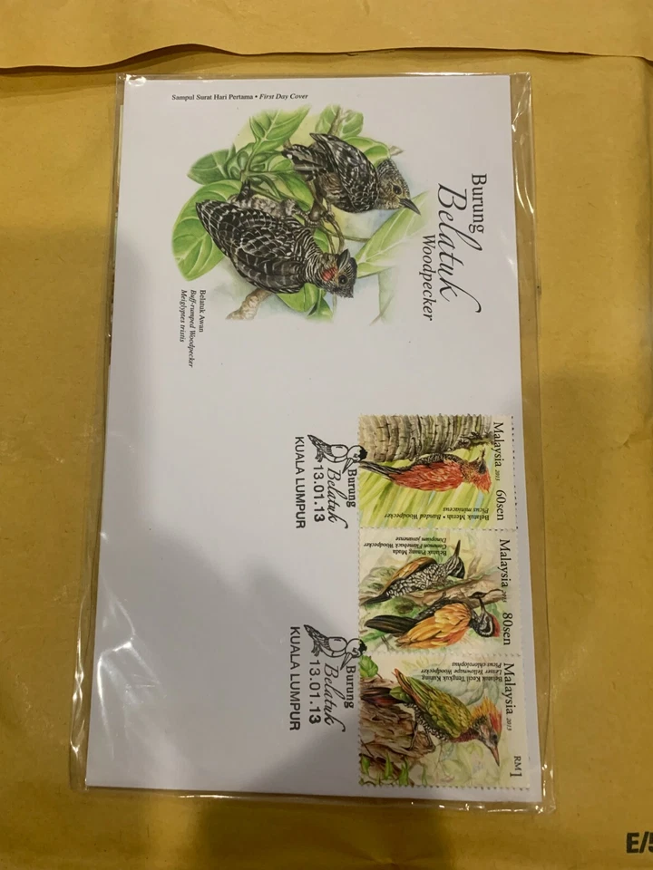 Malaysia 2013 fdc woodpecker first day cover ( 3v stamps + ms) - Image 3 of 4