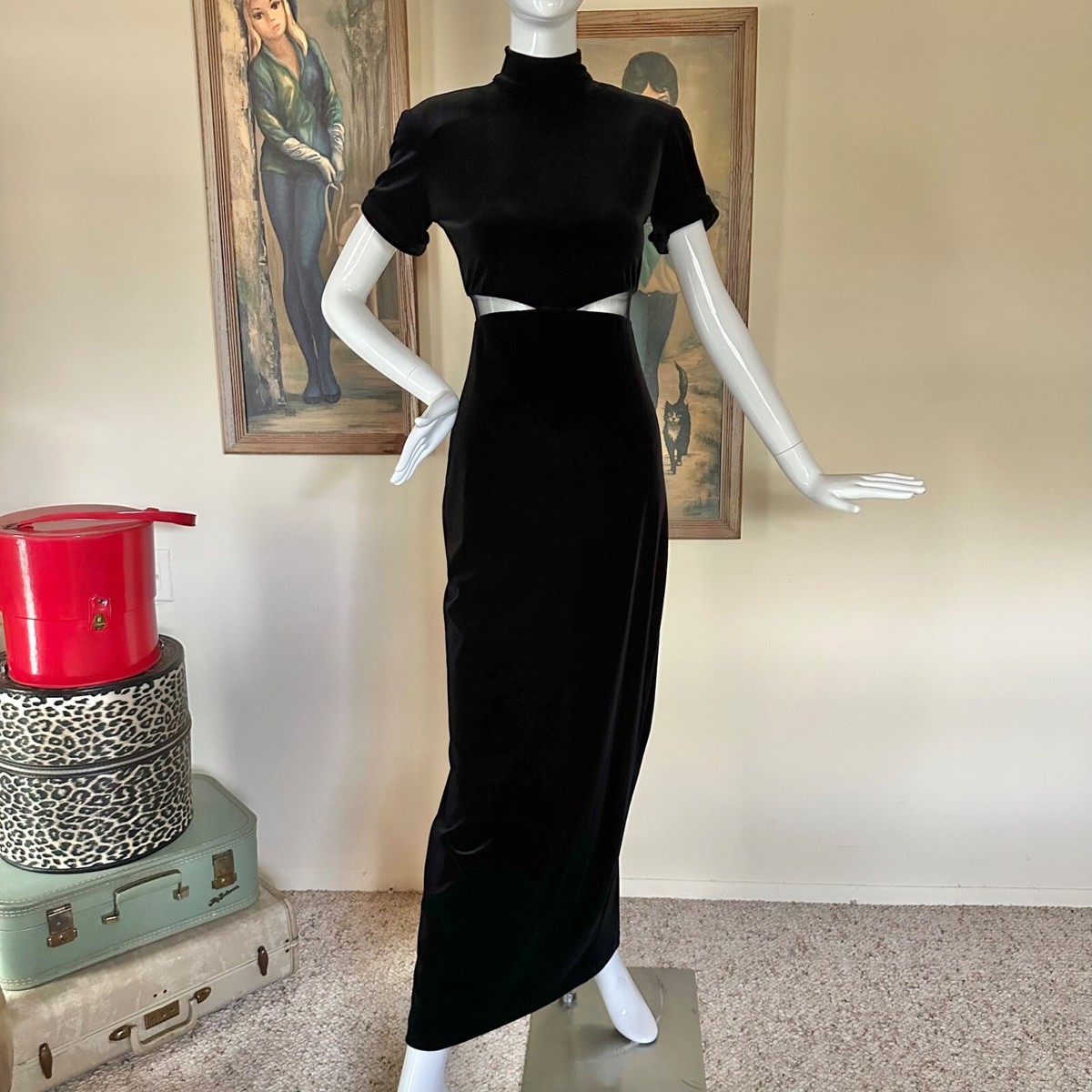 Vintage Late 80s Early 90s Goth Black Velvet Cut Out Bodycon Dress Vamp Prom  S/M | eBay