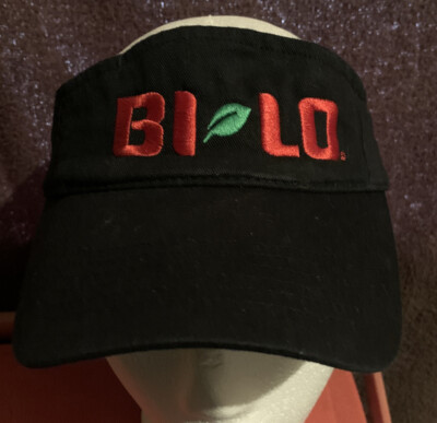 NWOT BI LO GROCERY BLACK VISOR RED/GREEN EMBROIDERY STORE OUT OF BUSINESS