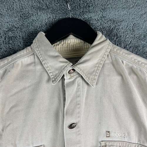 Vintage Billabong Long Sleeve Shirt Beige Mens Medium Heavy Cotton 90s Surfwear - Picture 3 of 11