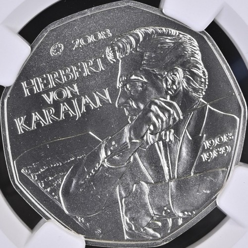 AUSTRIA. 2008, 5 Euro, Silver - NGC MS69 - Top Pop 🥇 Herbert von Karajan - Picture 4 of 9