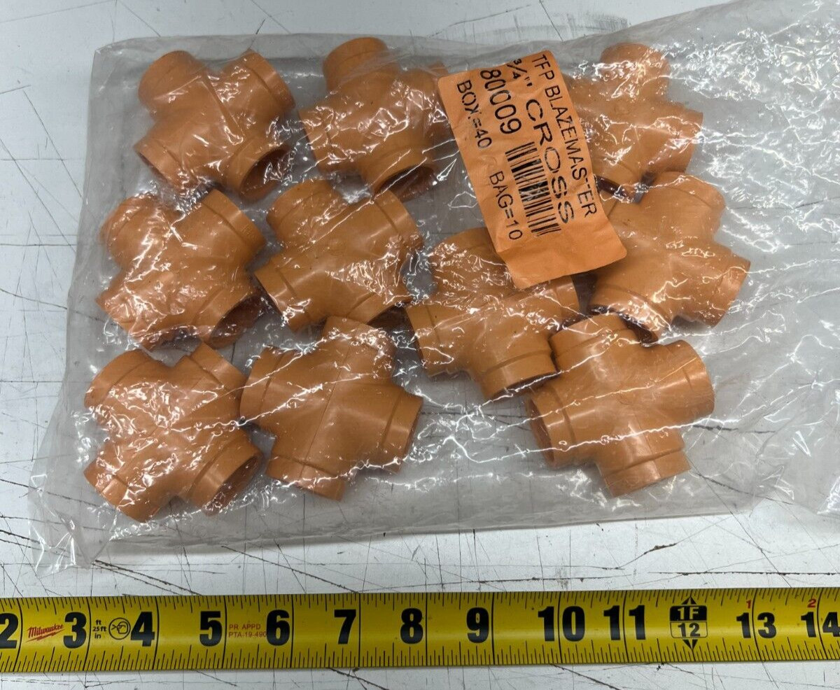 Bag of 10) Tyco Blazemaster 80009 3/4" CPVC Cross Schedule 40 Slip Connections