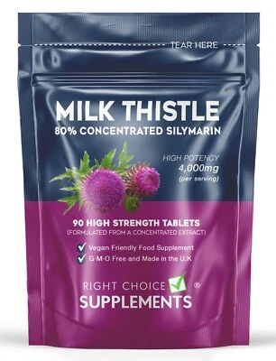 RIGHT CHOICE SUPPLEMENTS Milk Thistle Tablets | High Strength 4000mg | 90 Silymarin Tablets UK Supplement