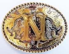 INITIAL " N " RODEO COWBOY LETTER SHINE GOLD SILVER WESTERN BELT BUCKLE