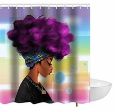 AO BLARE Shower Curtain Woman Afro Watercolor 72" x  72"- FAST FREE SHIPPING