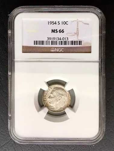 1954-S 10c Roosevelt SILVER Dime NGC MS 66 