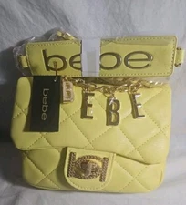 bebe Wyatt Faux-Leather Cross-body Quilted Gold Chain Letters Xbody Sholder bag
