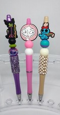 Cute Character Custom Beaded Pen Set of 3, Black Ink, Free Refill