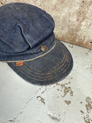 帽子 VINTAGE 70s Levi's denim hat orange tab Levi's Vintage 70's Engineer Cap Hat Newsboy Cabbie Orange Tab