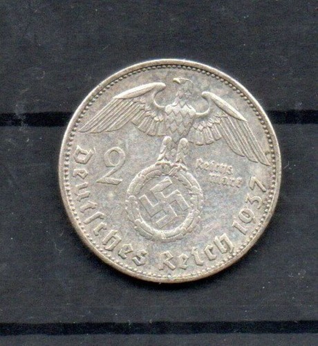 Germany Third Reich Nazi Coin 2 Reichsmark Silver Coin 1937 A Hindenburg