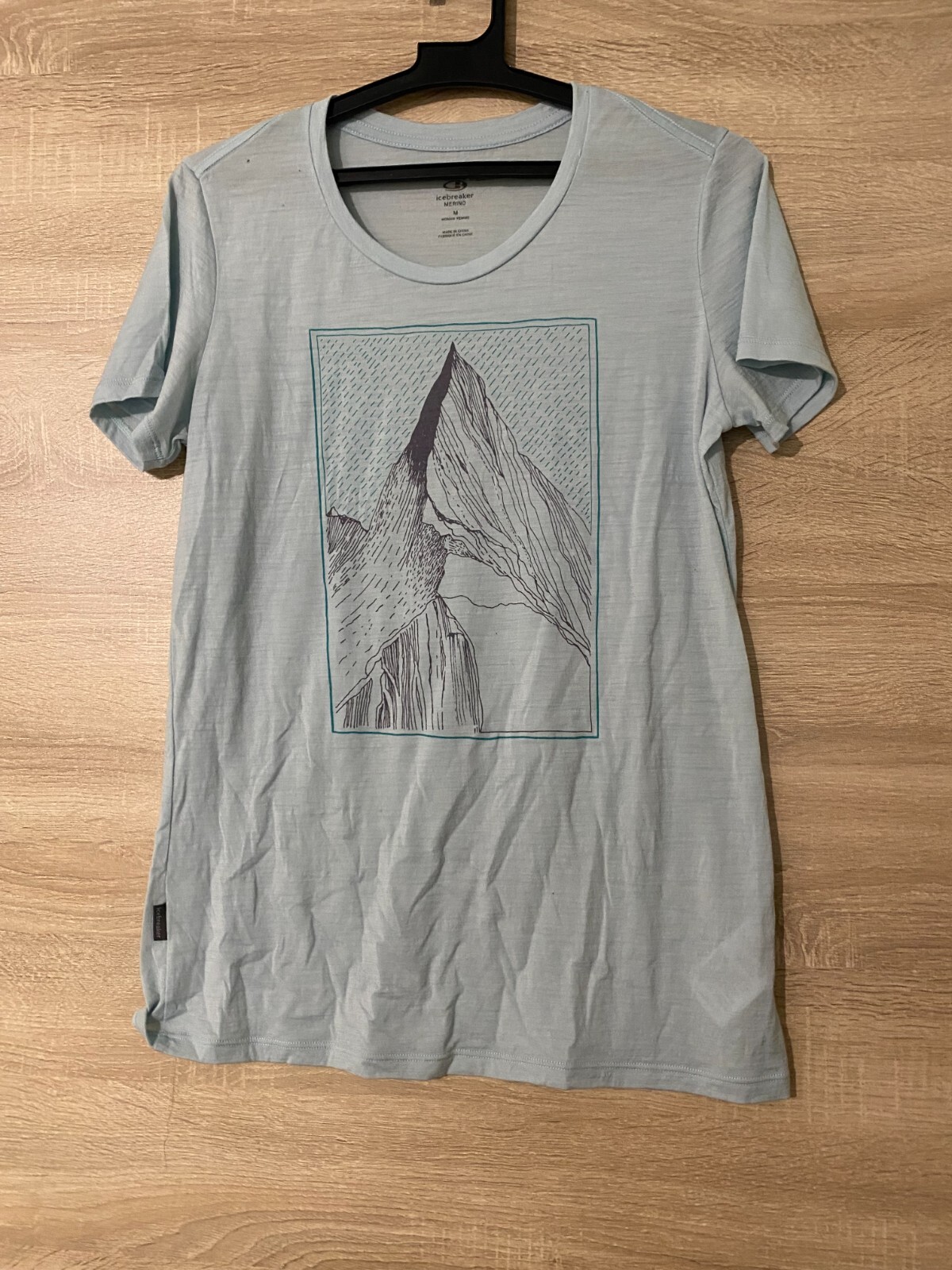 Icebreaker camiseta de lana merino para mujer mediana azul claro gráfica cami...