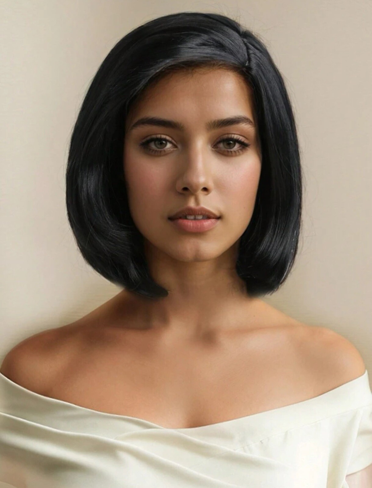 Perruque synthétique femme courte noire 30cm lisse style carré