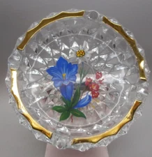 Vtg 5.5" Clear Glass ashtray Cigar Cigarette ashtray With Flower Pattern