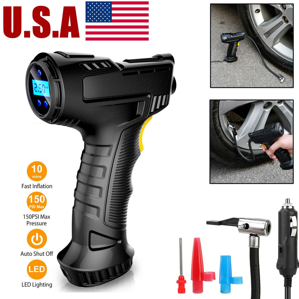 150PSI Corded Car Air Tire Pump Inflator Compressor LED Light for Car Bike Motor