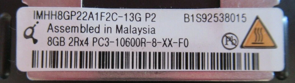 Qimonda IMHH8GP22A1F2C-13G 500205-071 8GB PC3-10600 DDR3 ECC CL8 240P Memory - Image 3 of 4