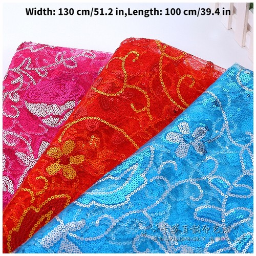 1M Shiny Sequins Embroidery Mesh Fabric Tulle Dance Costume Wedding Dress Sewing - Picture 2 of 8