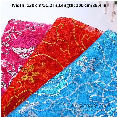 1M Sequins Mesh Fabric Embroidery Tulle Dance Costume Wedding Dress Sewing - Foto 1 di 8