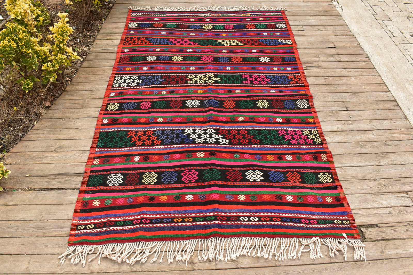 Alfombra de tienda rústica de lana natural Cicim Kilim tejida a mano turca Ki...