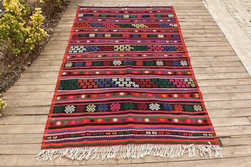Turkish Kilim Handwoven 4'x7' Cicim Kilim Natural Wool Rustic Tent Rug 137x228cm